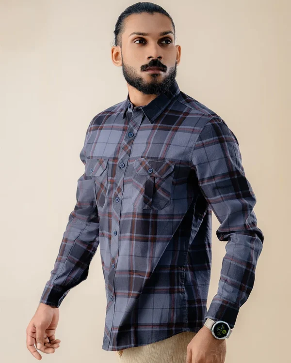 Purple Checks Double Pocket Shirt