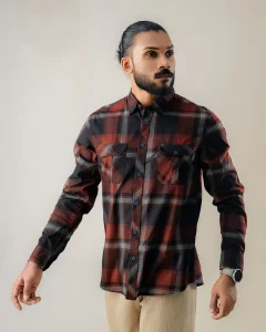 Maroon Double-Pocket Checks Shirt
