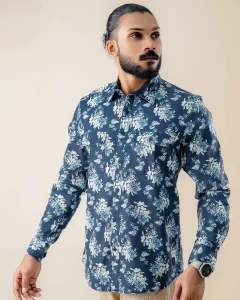 Midnight Floral Printed Denim Shirt