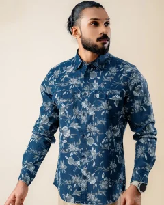 Printed Floral Denim Shirt