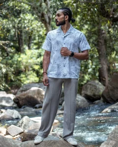 Midnight Teal Palm Shirt