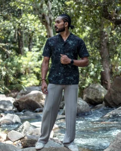 Midnight Teal Palm Shirt