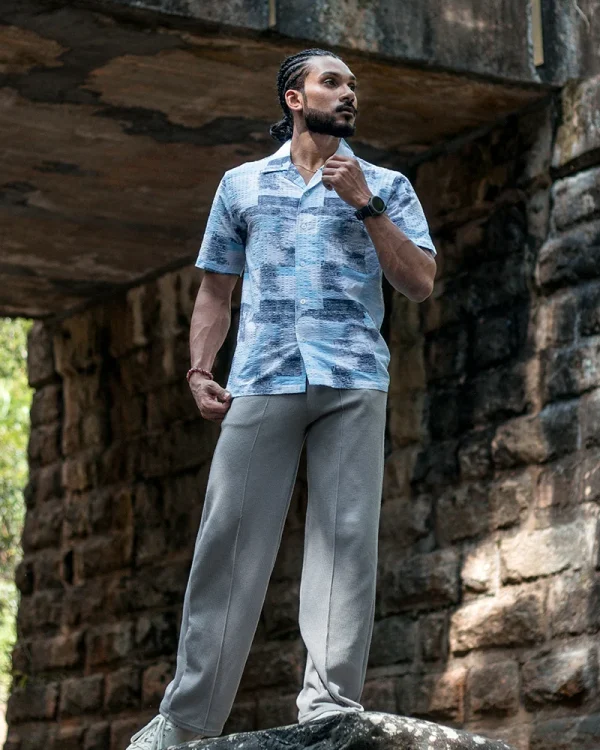 Dark Blue Printed Casual Shirt