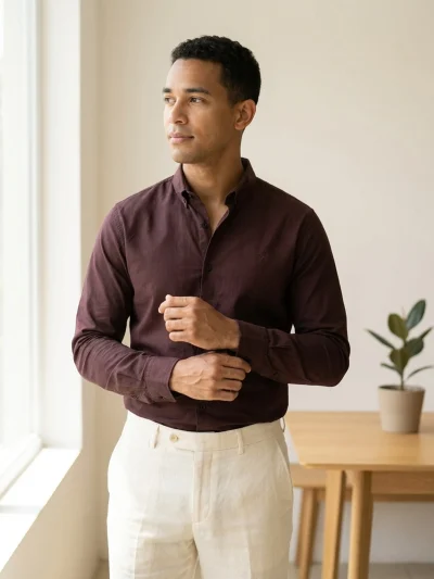 Burgundy Cotton Long-Sleeve Shirt