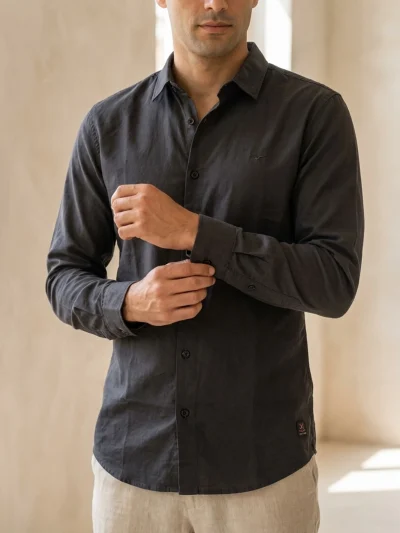 Charcoal Grey Cotton Long-Sleeve Shirt