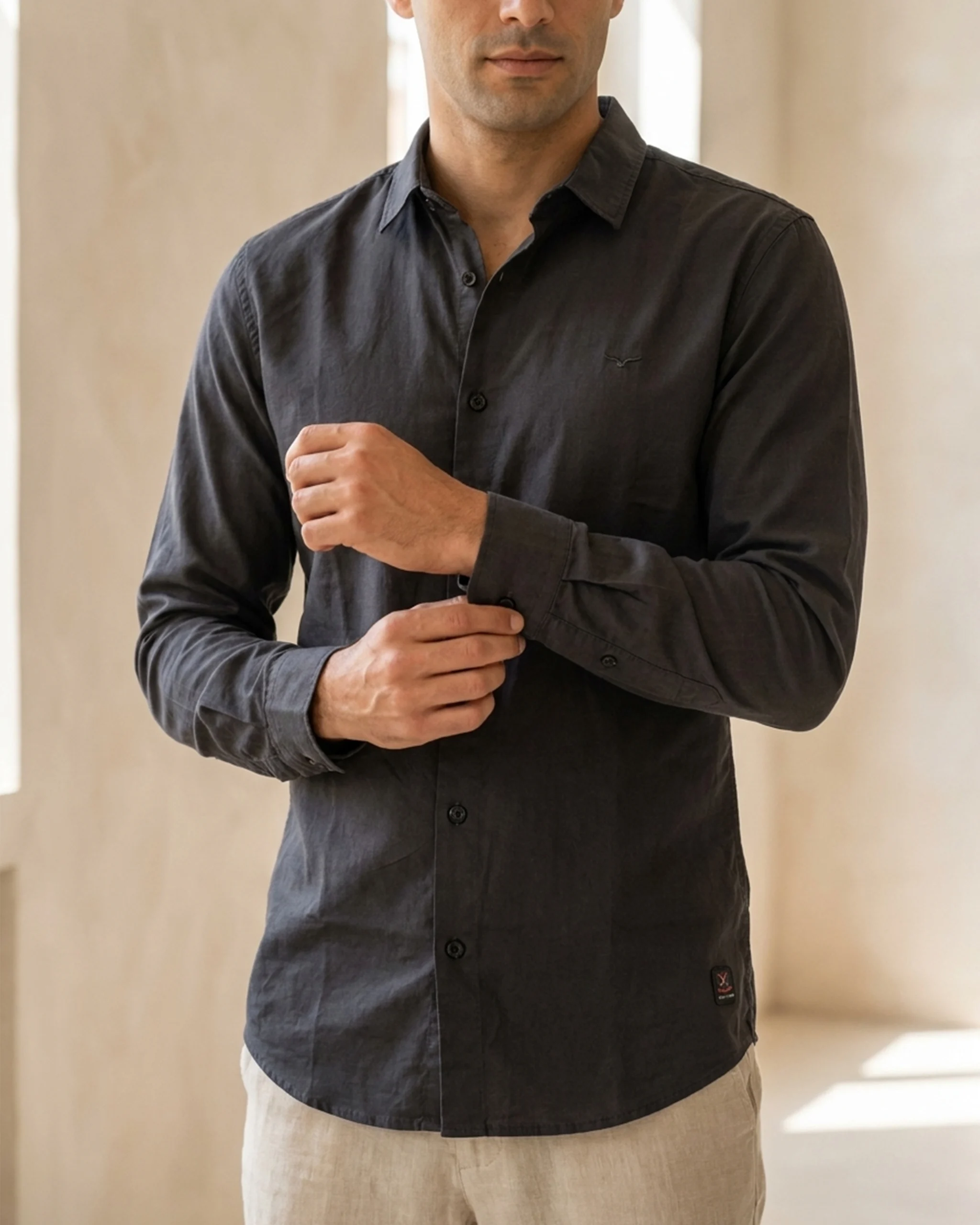 Charcoal Grey Cotton Long-Sleeve Shirt 1 Charcoal Grey Cotton Long-Sleeve Shirt