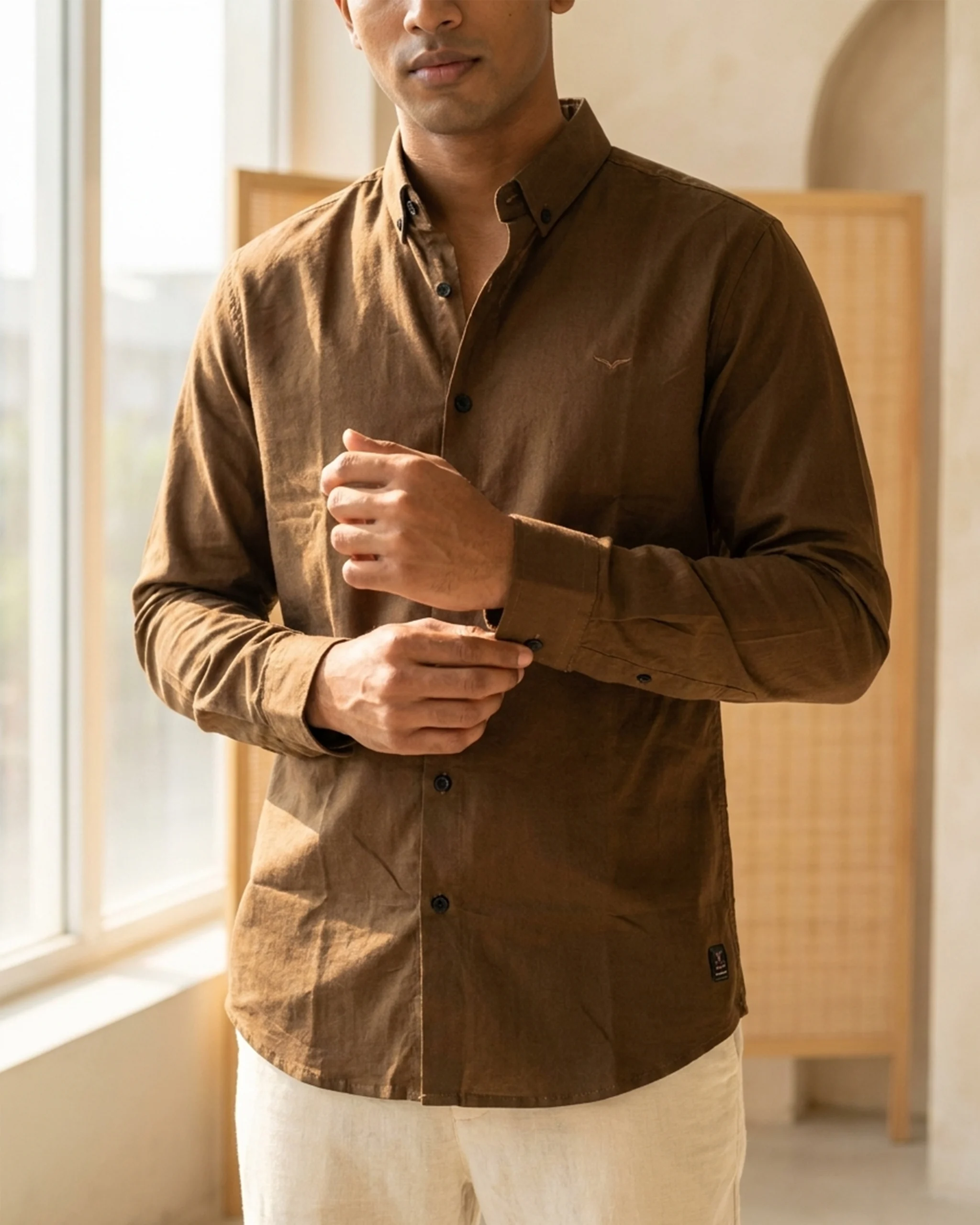 Mocha Brown Cotton Long-Sleeve Shirt 1 Mocha Brown Cotton Long-Sleeve Shirt
