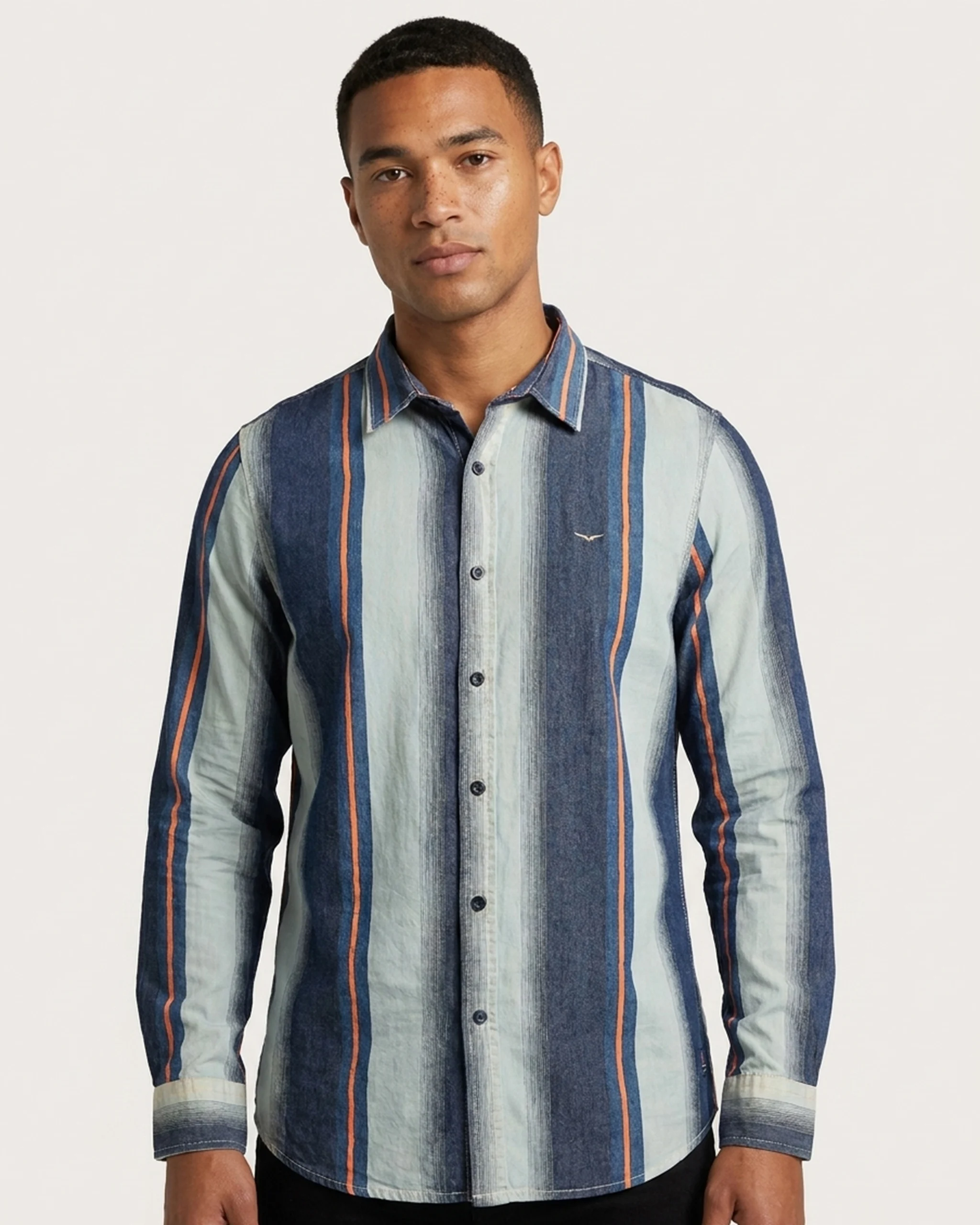 Blue Striped Cotton Long-Sleeve Shirt 1 Blue Striped Cotton Long-Sleeve Shirt