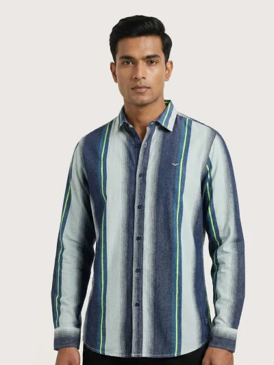 Lime Accent Striped Cotton Shirt