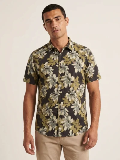 Olive Floral Short-Sleeve Shirt