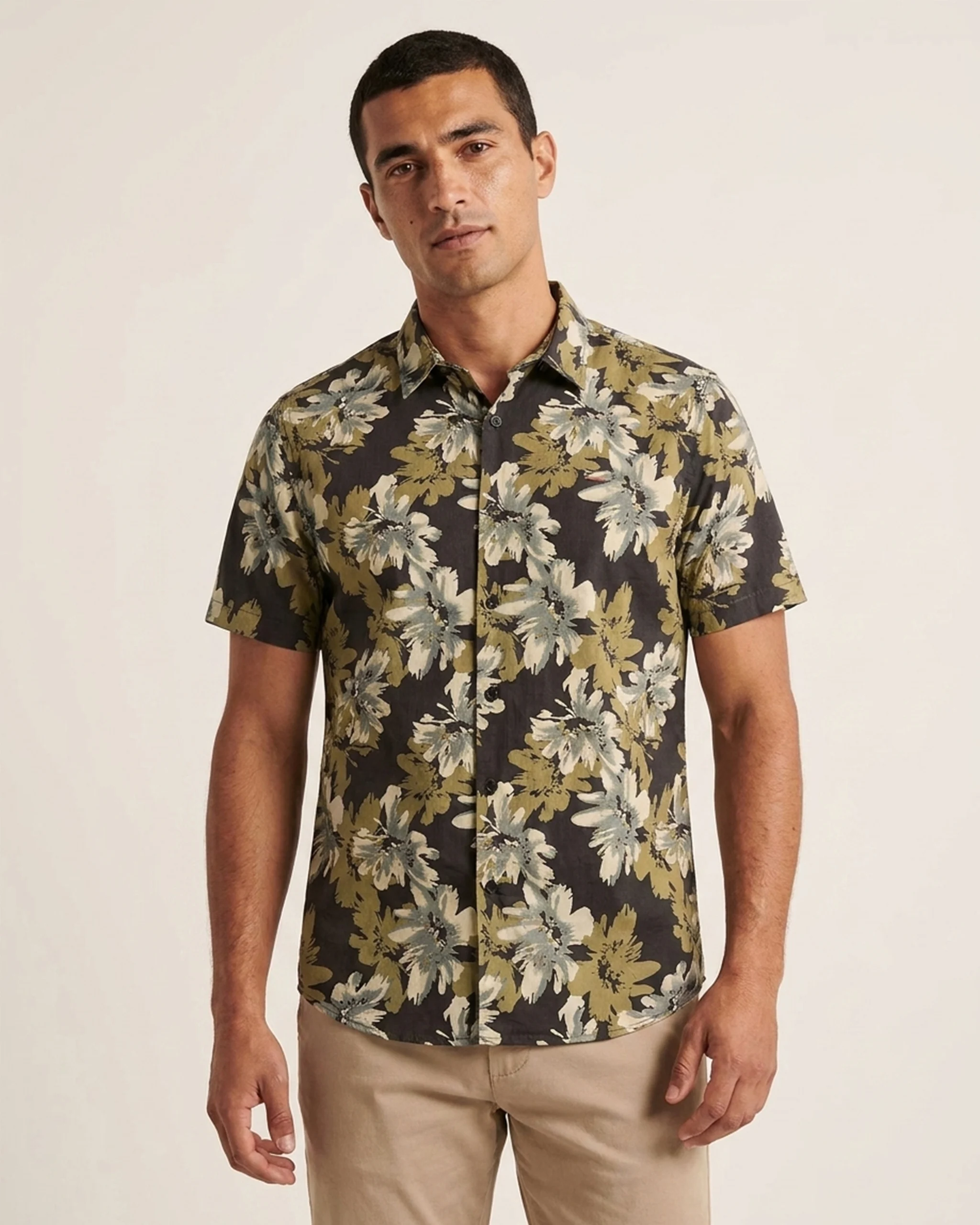 Olive Floral Short-Sleeve Shirt 1 Olive Floral Short-Sleeve Shirt