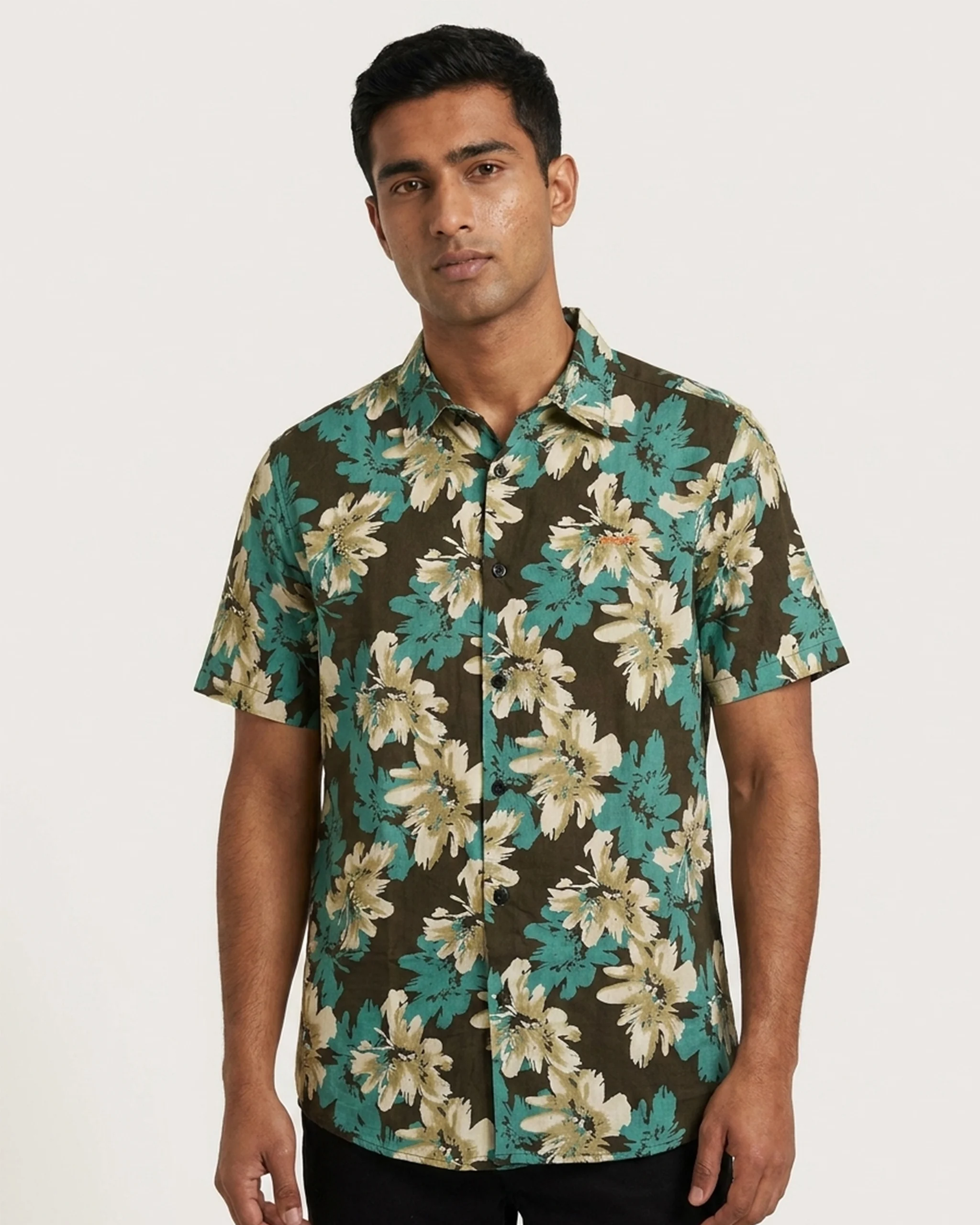 Teal Floral Short-Sleeve Shirt 1 Teal Floral Short-Sleeve Shirt