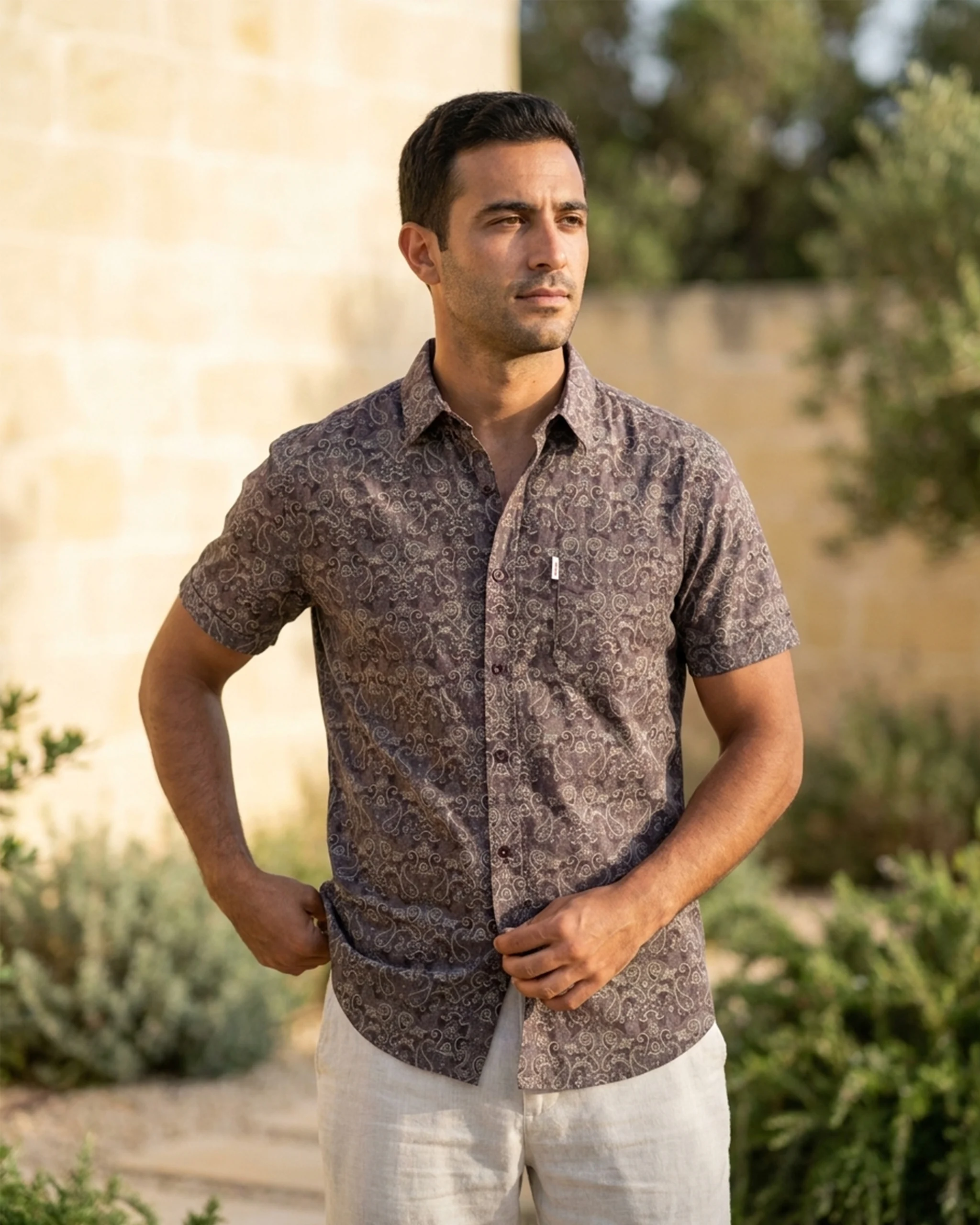 Brown Paisley Short-Sleeve Shirt 1 Brown Paisley Short-Sleeve Shirt