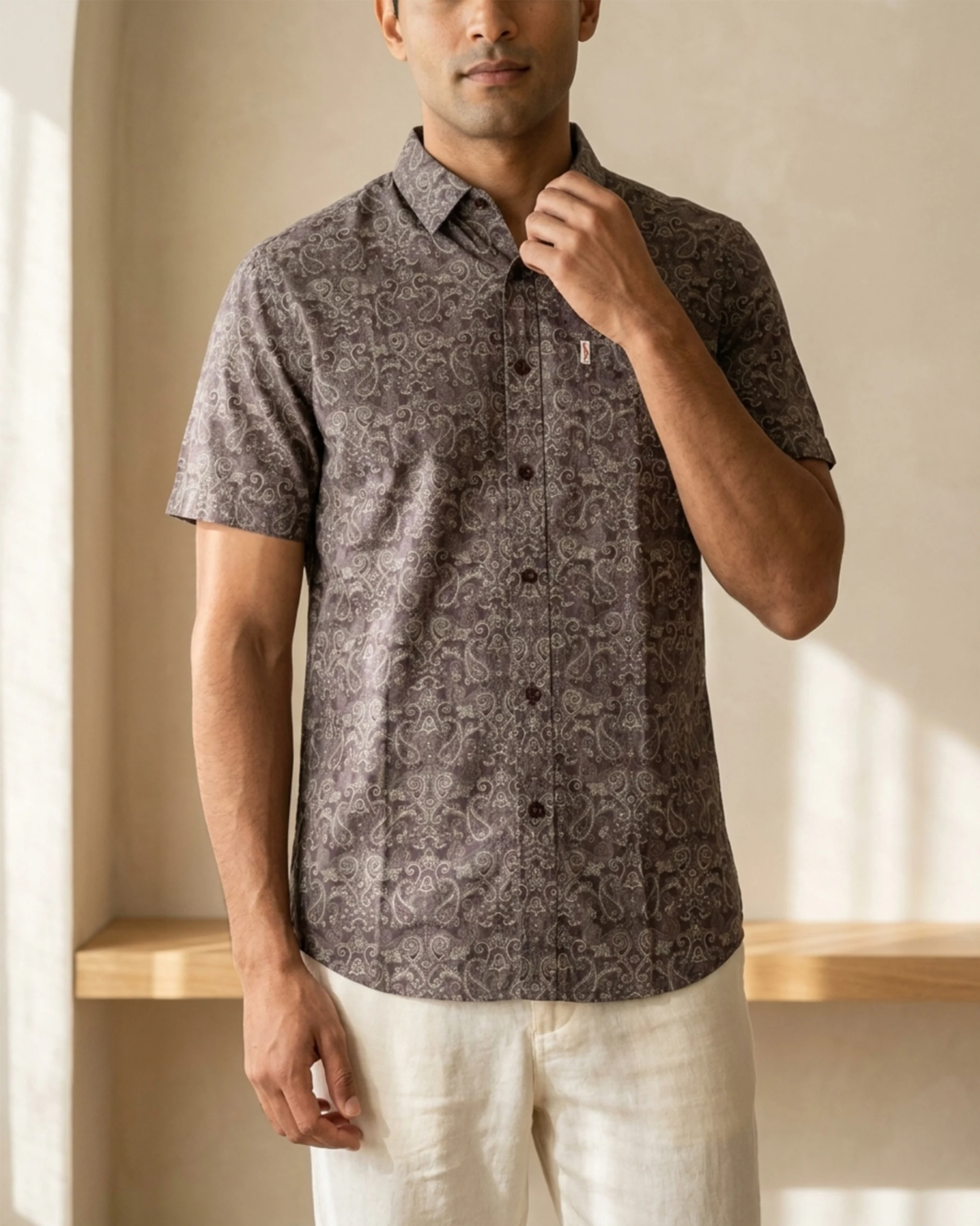 Brown Paisley Short-Sleeve Shirt 2 Brown Paisley Short-Sleeve Shirt - Image 2