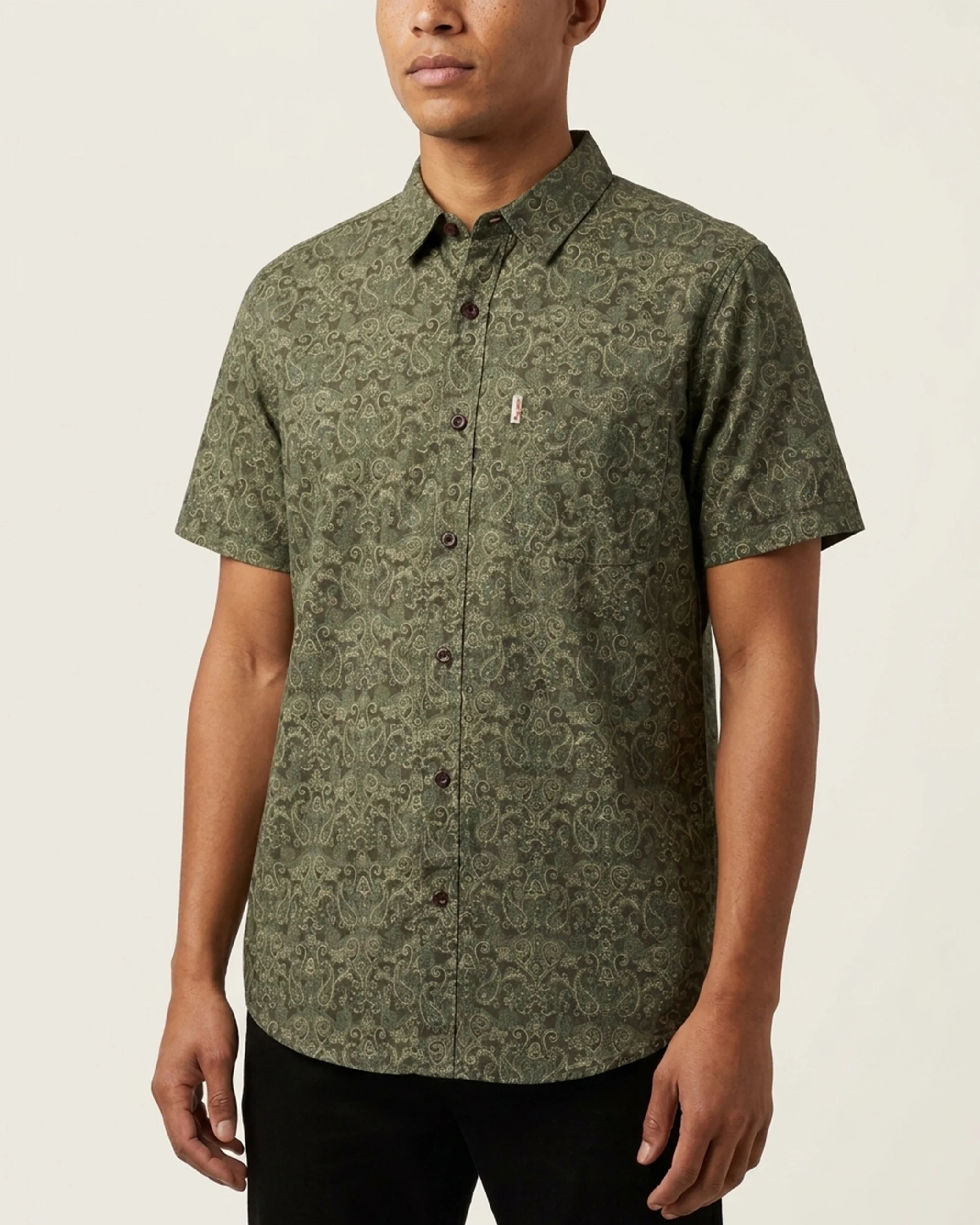 Olive Paisley Short-Sleeve Shirt 2 Olive Paisley Short-Sleeve Shirt - Image 2