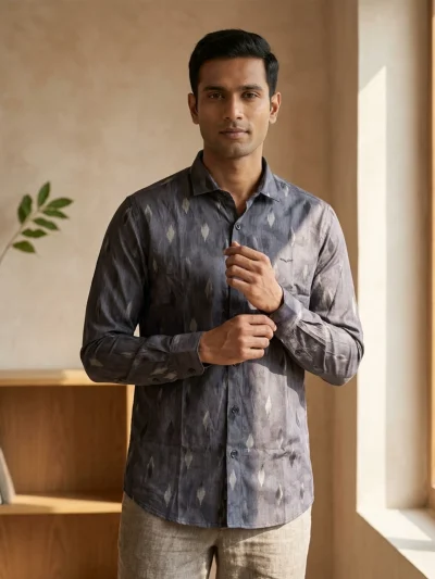 Home 17 Charcoal Ikat Diamond Cotton Long-Sleeve Shirt