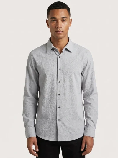 Home 2 Light Grey Textured Seersucker Long-Sleeve Shirt