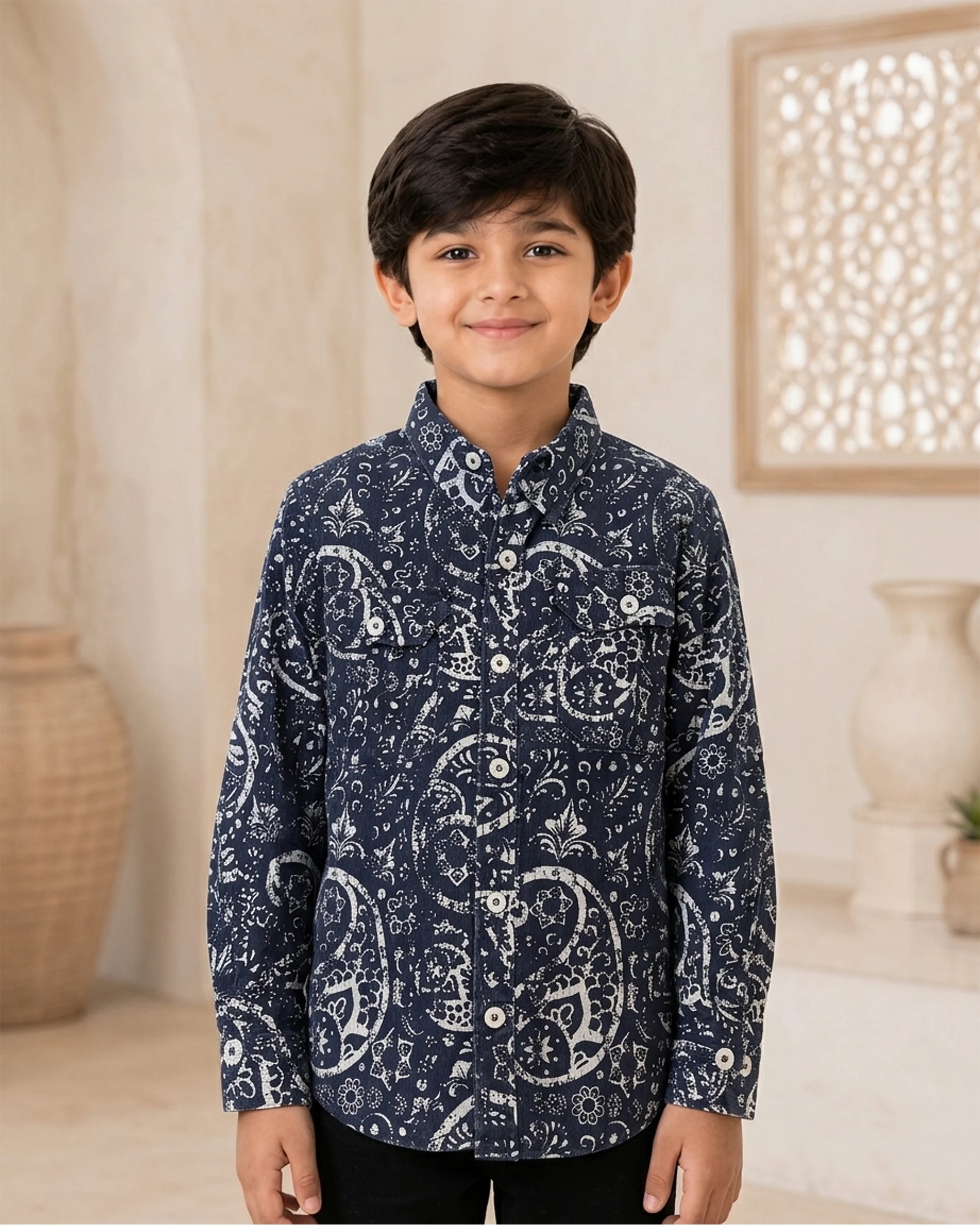 Boys' Navy Floral Printed Shirt 1 Boys' Navy Floral Printed Shirt