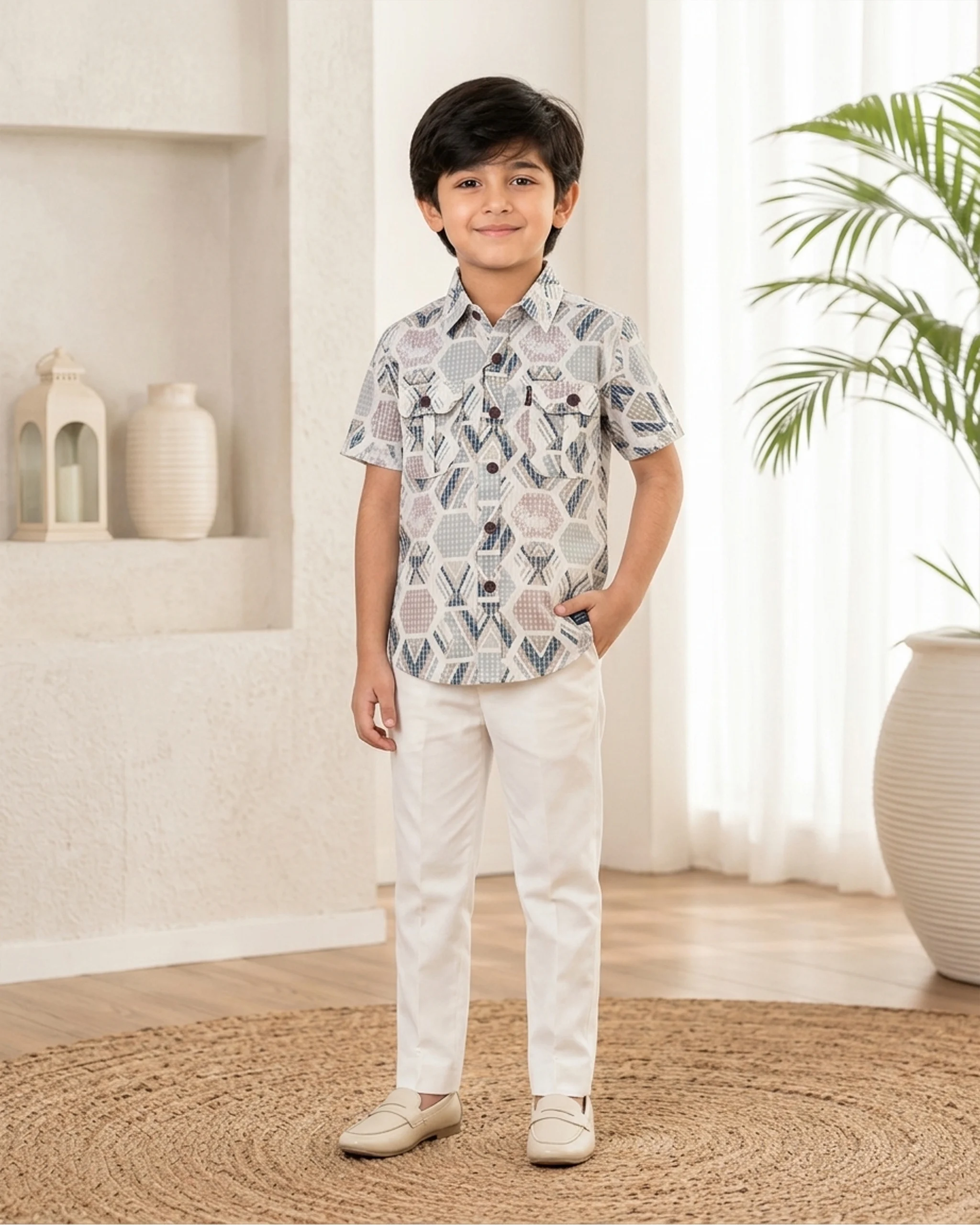 Boys' Geometric Patchwork Cotton Shirt 2 Boys' Geometric Patchwork Cotton Shirt - Image 2