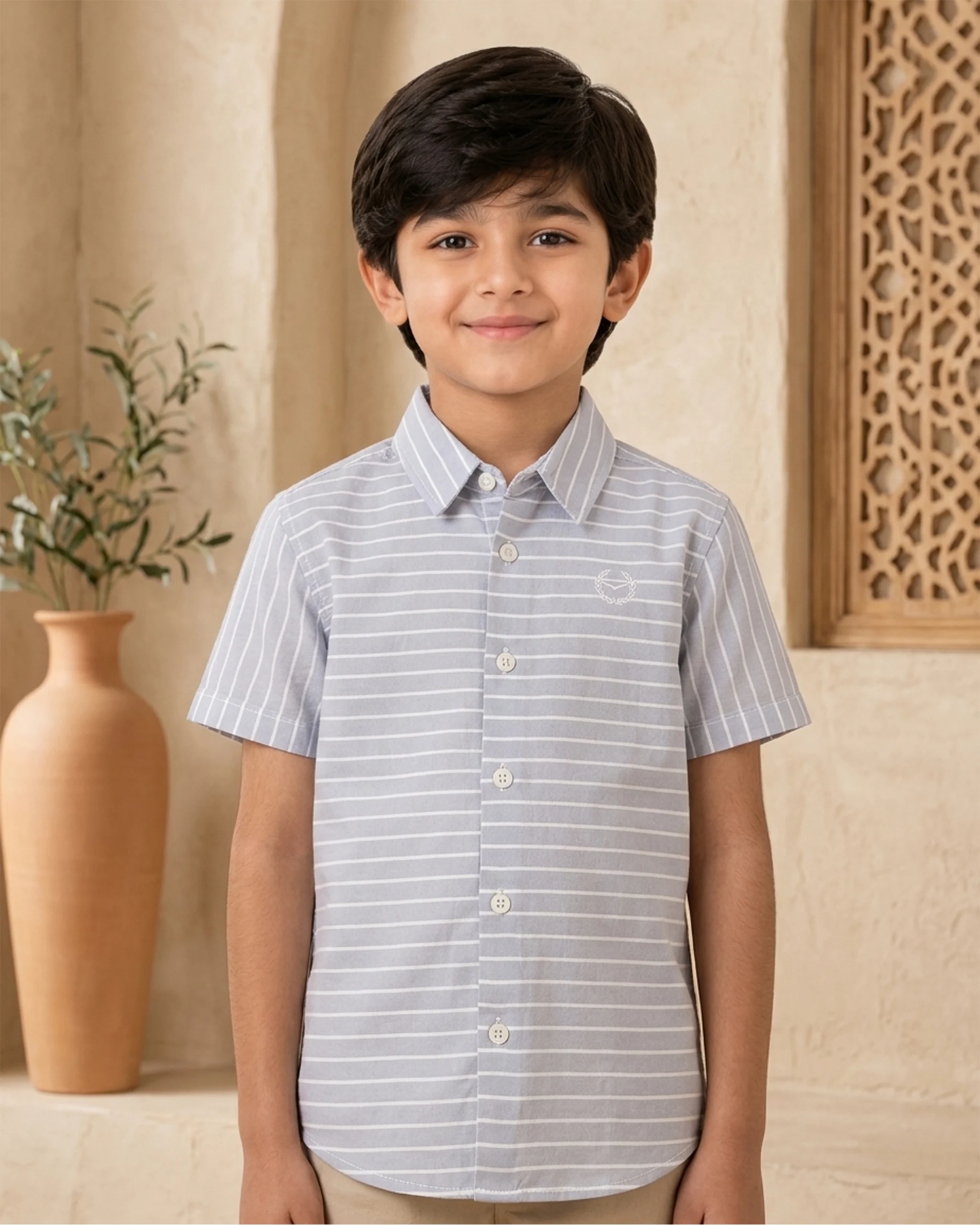 Boys' Grey Striped Cotton Shirt 1 Boys' Grey Striped Cotton Shirt