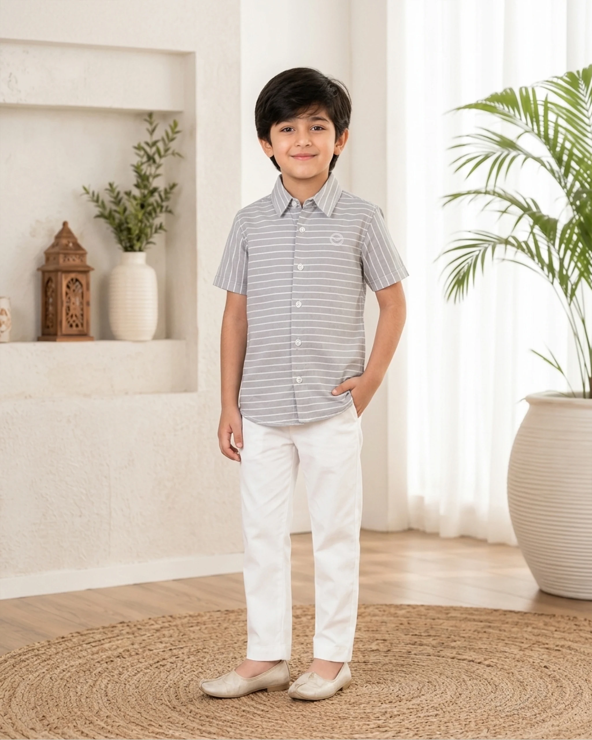 Boys' Slate Striped Cotton Shirt 2 Boys' Slate Striped Cotton Shirt - Image 2