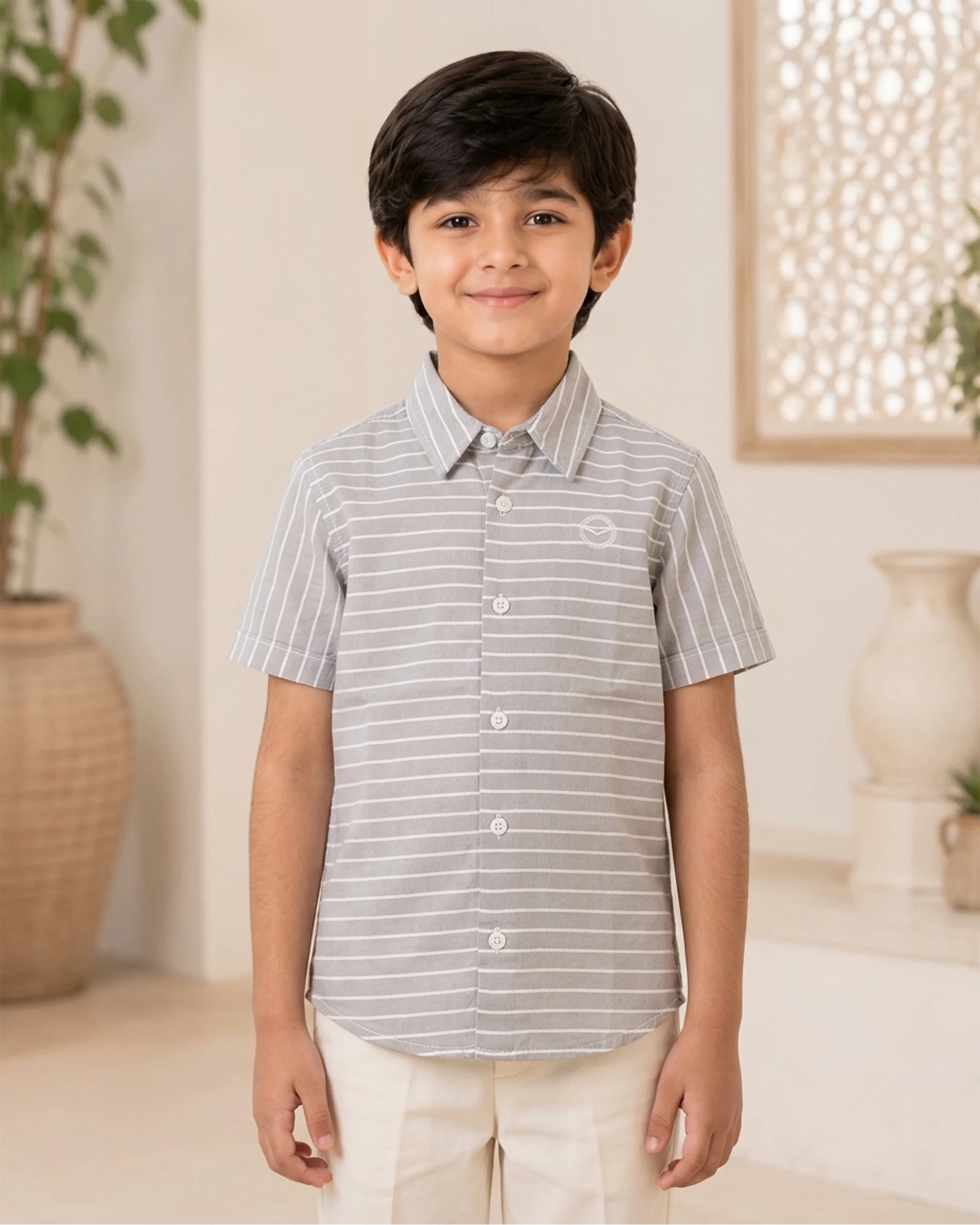 Boys' Slate Striped Cotton Shirt 1 Boys' Slate Striped Cotton Shirt