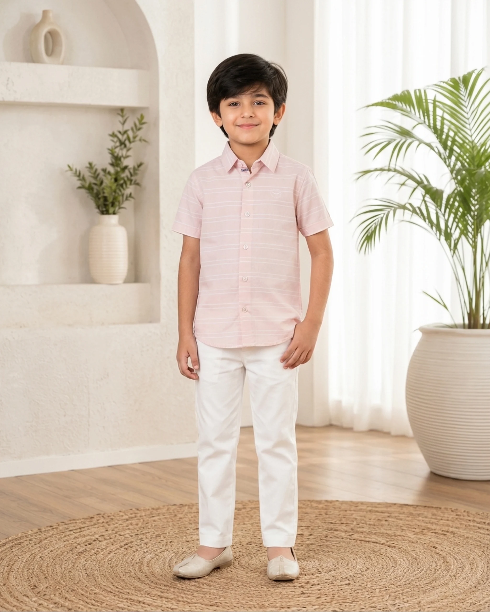 Boys' Pink Striped Cotton Shirt 2 Boys' Pink Striped Cotton Shirt - Image 2