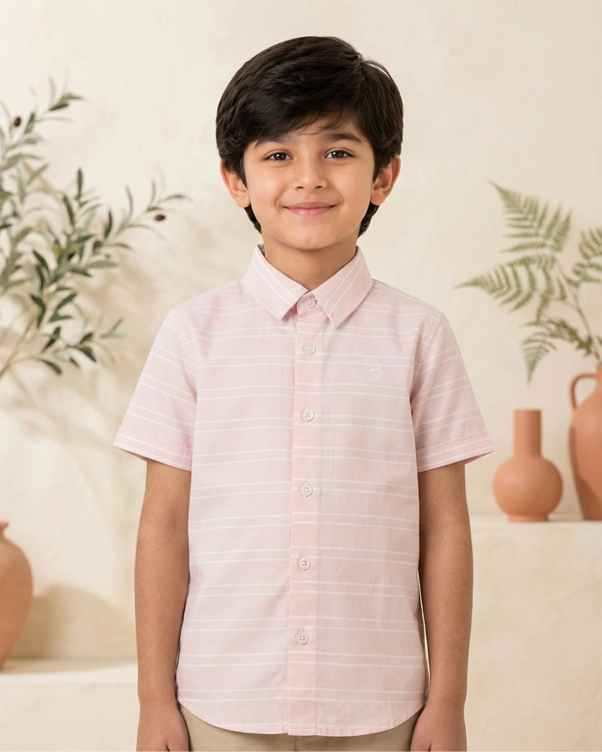 Boys' Pink Striped Cotton Shirt 1 Boys' Pink Striped Cotton Shirt