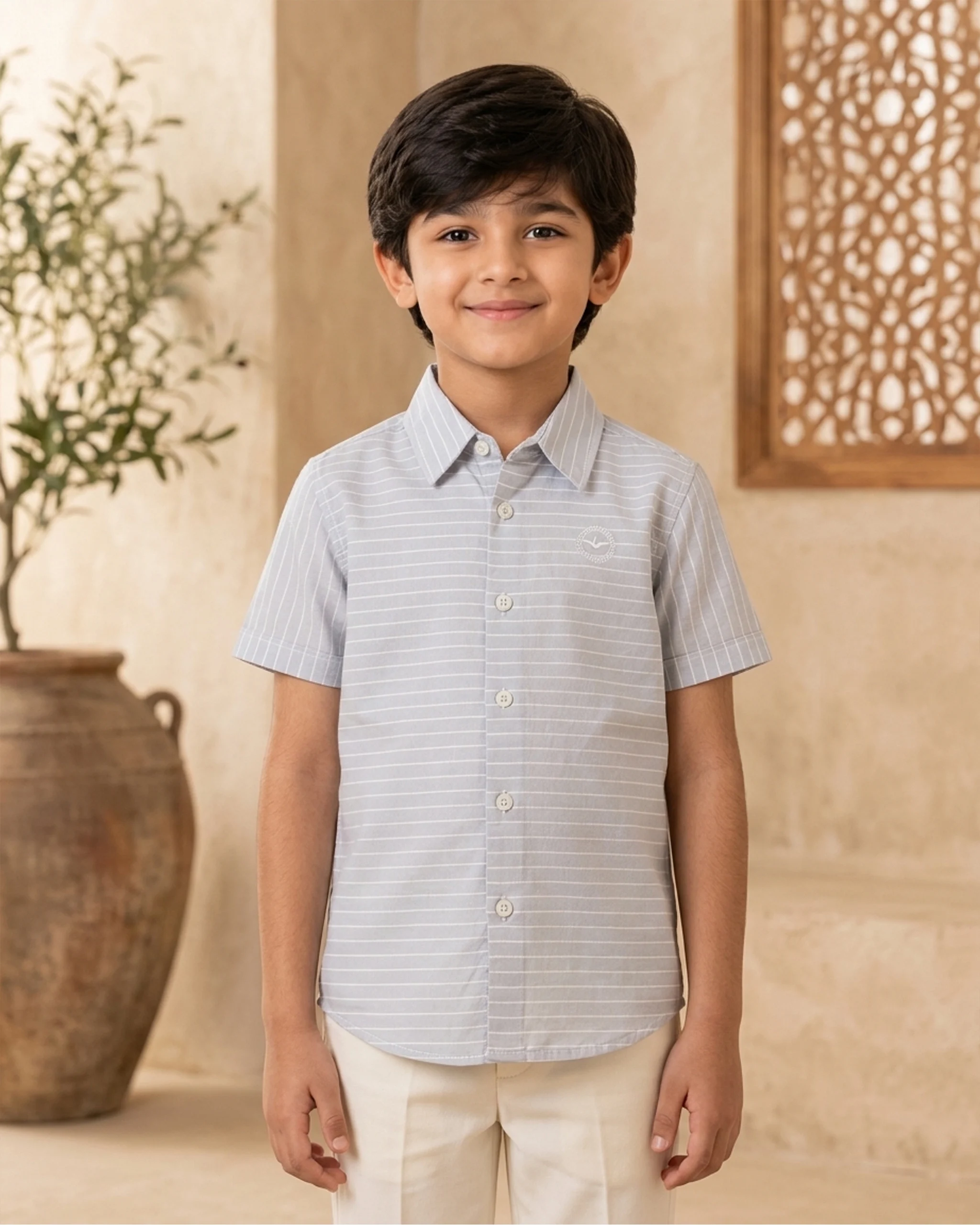 Boys' Ice Striped Cotton Shirt 1 Boys' Ice Striped Cotton Shirt