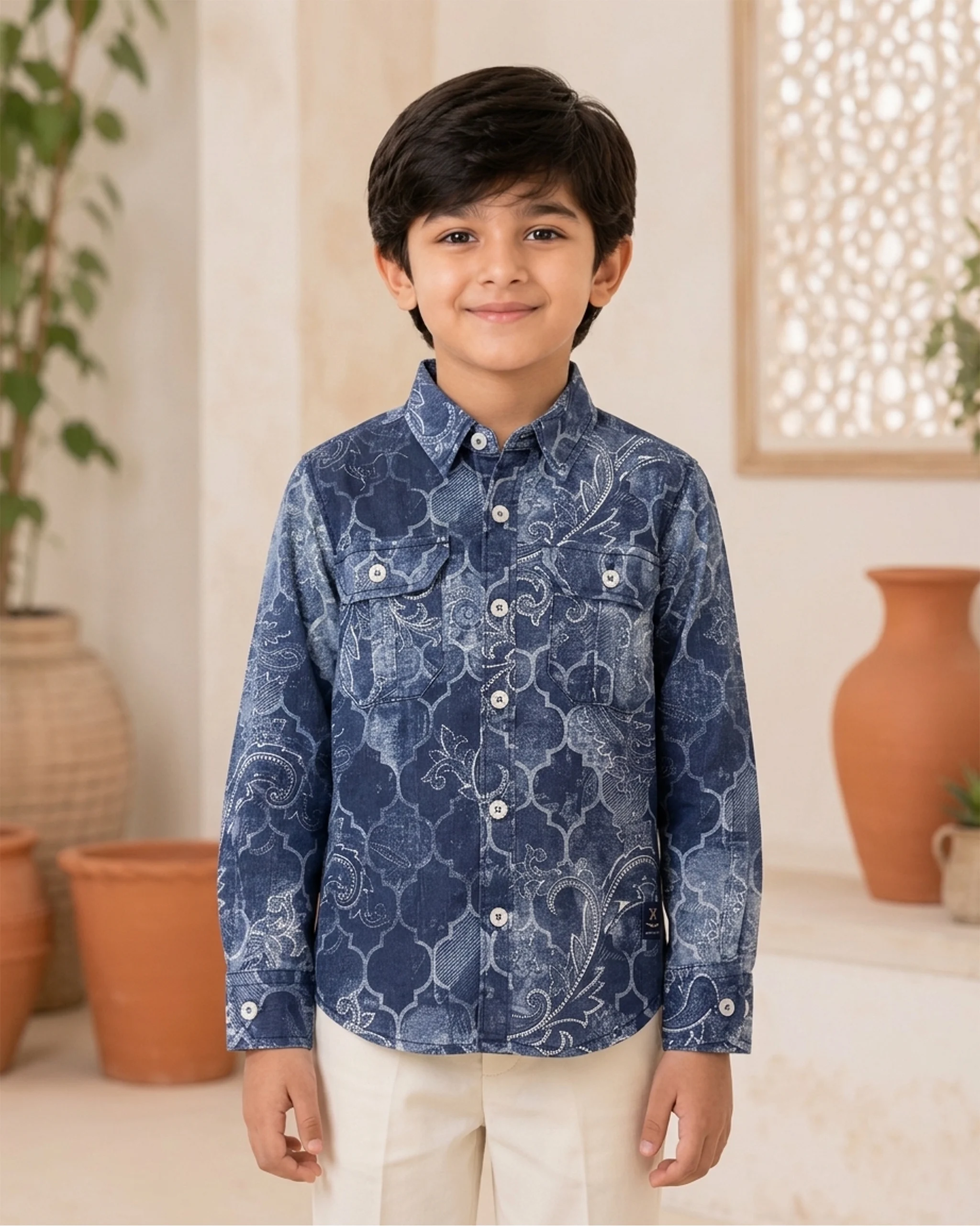 Boys' Indigo Paisley Cotton Shirt 1 Boys' Indigo Paisley Cotton Shirt