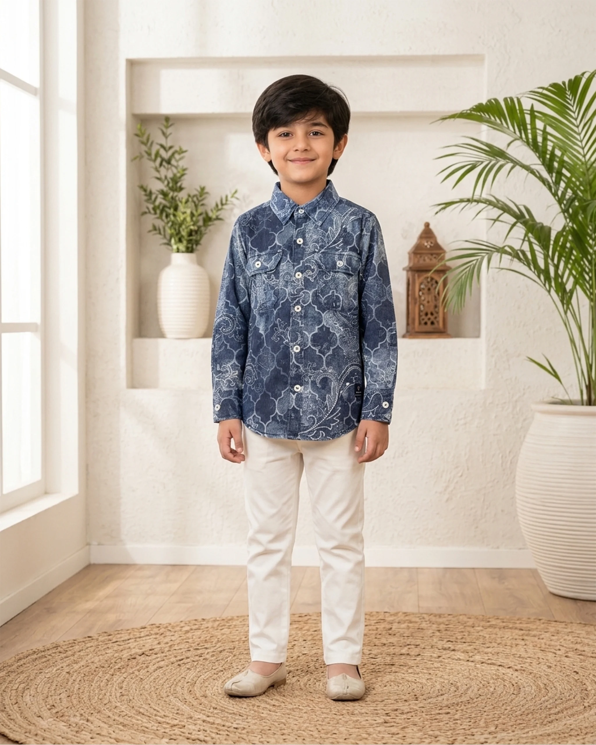Boys' Indigo Paisley Cotton Shirt 2 Boys' Indigo Paisley Cotton Shirt - Image 2