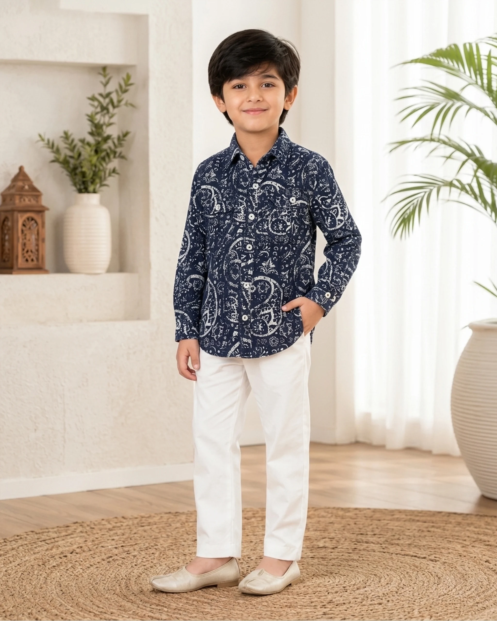 Boys' Navy Floral Printed Shirt 2 Boys' Navy Floral Printed Shirt - Image 2